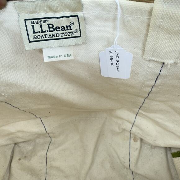 Vtg LL Bean “E” Boat Tote Small Bag Natural With Olive Green 13" by 9.5" - Picture 8 of 8